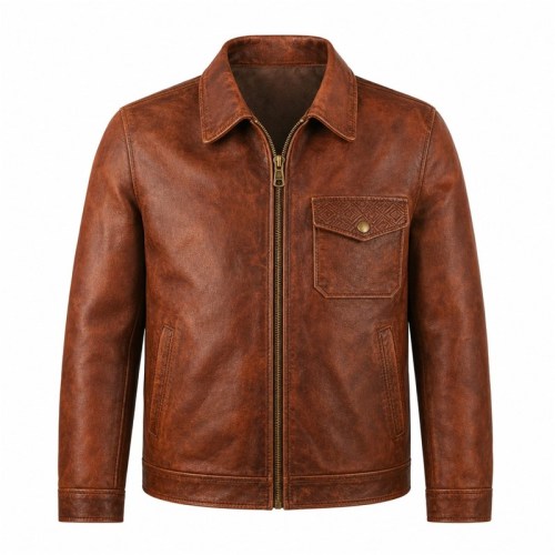 Men's Vintage Terracotta Brown Heritage Leather Jacket, Korean Cut