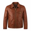 Men's Vintage Terracotta Brown Heritage Leather Jacket, Korean Cut