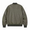 Men's Grey Olive Spliced Vegan Leather Varsity Jacket, Korean Cut