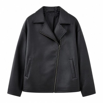 Men's Smoky Black Relaxed Biker PU Leather Jacket, Korean Cut