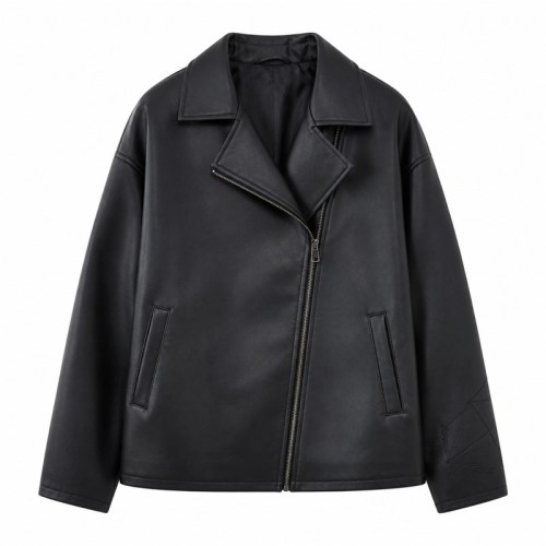 Men's Smoky Black Relaxed Biker PU Leather Jacket, Korean Cut