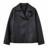 Men's Smoky Black Relaxed Biker PU Leather Jacket, Korean Cut