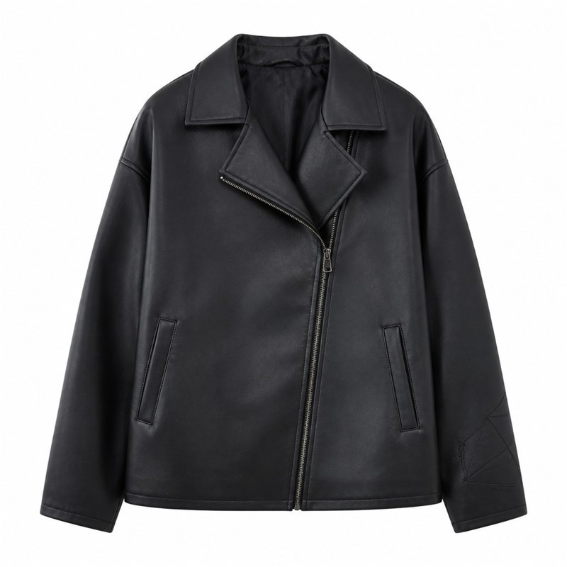 Men's Smoky Black Relaxed Biker PU Leather Jacket, Korean Cut