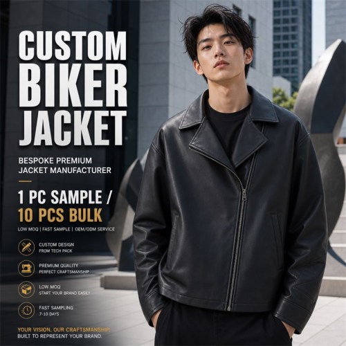 Men's Smoky Black Relaxed Biker PU Leather Jacket, Korean Cut