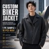 Men's Smoky Black Relaxed Biker PU Leather Jacket, Korean Cut