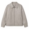 Men's Oatmeal Grey Casual PU Leather Jacket, Plain Korean Cut