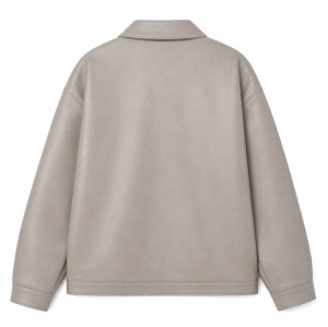 Men's Oatmeal Grey Casual PU Leather Jacket, Plain Korean Cut