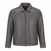 Men's Smoke Grey Nappa Turndown Collar Leather Jacket, Korean Cut