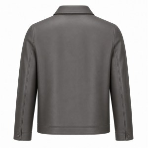 Men's Smoke Grey Nappa Turndown Collar Leather Jacket, Korean Cut