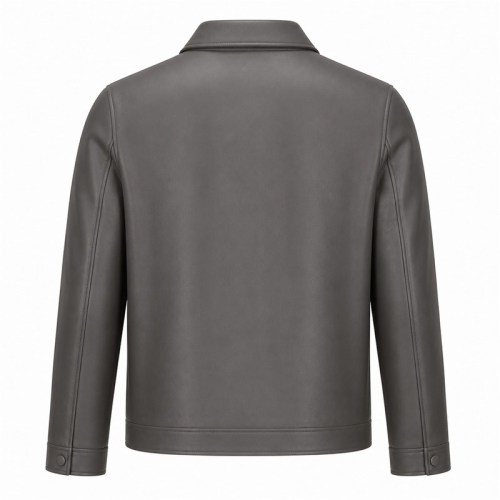 Men's Smoke Grey Nappa Turndown Collar Leather Jacket, Korean Cut