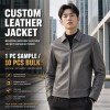 Men's Smoke Grey Nappa Turndown Collar Leather Jacket, Korean Cut