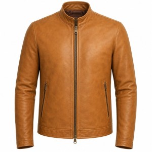 Men's Andes Sand Dune Camel Racer Leather Jacket, Peruvian Cut