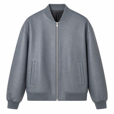 Men's Mineral Stone Grey Blue Bomber Leather Jacket, Peruvian Cut