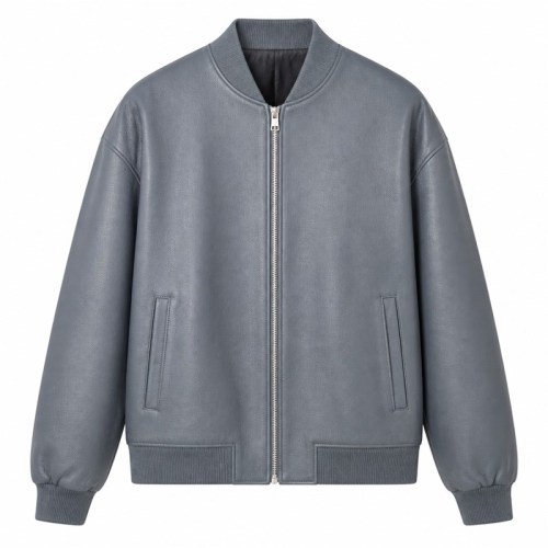 Men's Mineral Stone Grey Blue Bomber Leather Jacket, Peruvian Cut