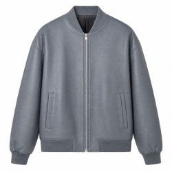 Men's Mineral Stone Grey Blue Bomber Leather Jacket, Peruvian Cut