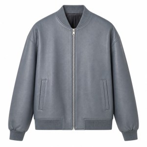 Men's Mineral Stone Grey Blue Bomber Leather Jacket, Peruvian Cut