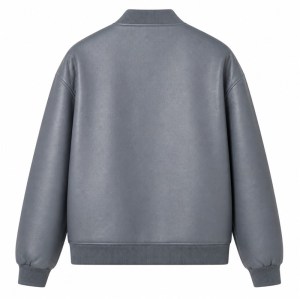 Men's Mineral Stone Grey Blue Bomber Leather Jacket, Peruvian Cut