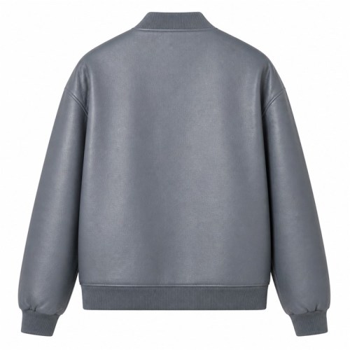 Men's Mineral Stone Grey Blue Bomber Leather Jacket, Peruvian Cut