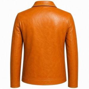 Men's Saffron Orange Artisan Leather Jacket, Plain Moroccan Cut