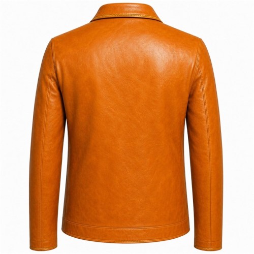 Men's Saffron Orange Artisan Leather Jacket, Plain Moroccan Cut