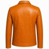 Men's Saffron Orange Artisan Leather Jacket, Plain Moroccan Cut
