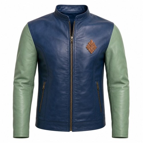 Men's Indigo Mint Rider Leather Jacket, Plain Moroccan Rider Cut