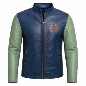 Men's Indigo Mint Rider Leather Jacket, Plain Moroccan Rider Cut