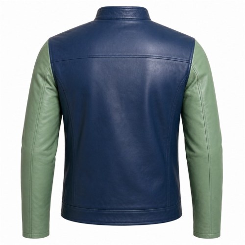 Men's Indigo Mint Rider Leather Jacket, Plain Moroccan Rider Cut