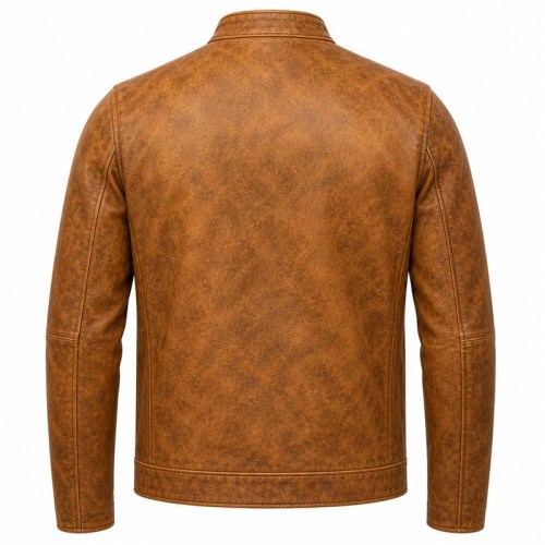 Men's Desert Ochre Cafe Racer Leather Jacket, Plain Mexican Cut