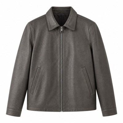 Men's Volcanic Rock Grey Casual Leather Jacket, Plain Mexican Cut
