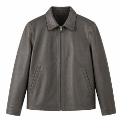 Men's Volcanic Rock Grey Casual Leather Jacket, Plain Mexican Cut