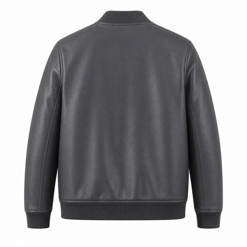 Men's Charcoal Grey Minimalist Vegan Leather Varsity Jacket, Japanese Cut