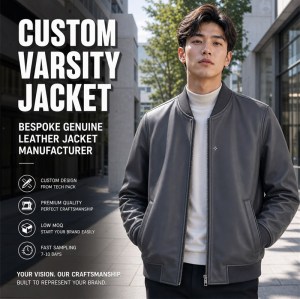 Men's Charcoal Grey Minimalist Vegan Leather Varsity Jacket, Japanese Cut