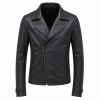 Men's Deep Charcoal Slim Biker PU Leather Jacket, Japanese Cut