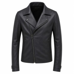 Men's Deep Charcoal Slim Biker PU Leather Jacket, Japanese Cut
