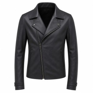 Men's Deep Charcoal Slim Biker PU Leather Jacket, Japanese Cut
