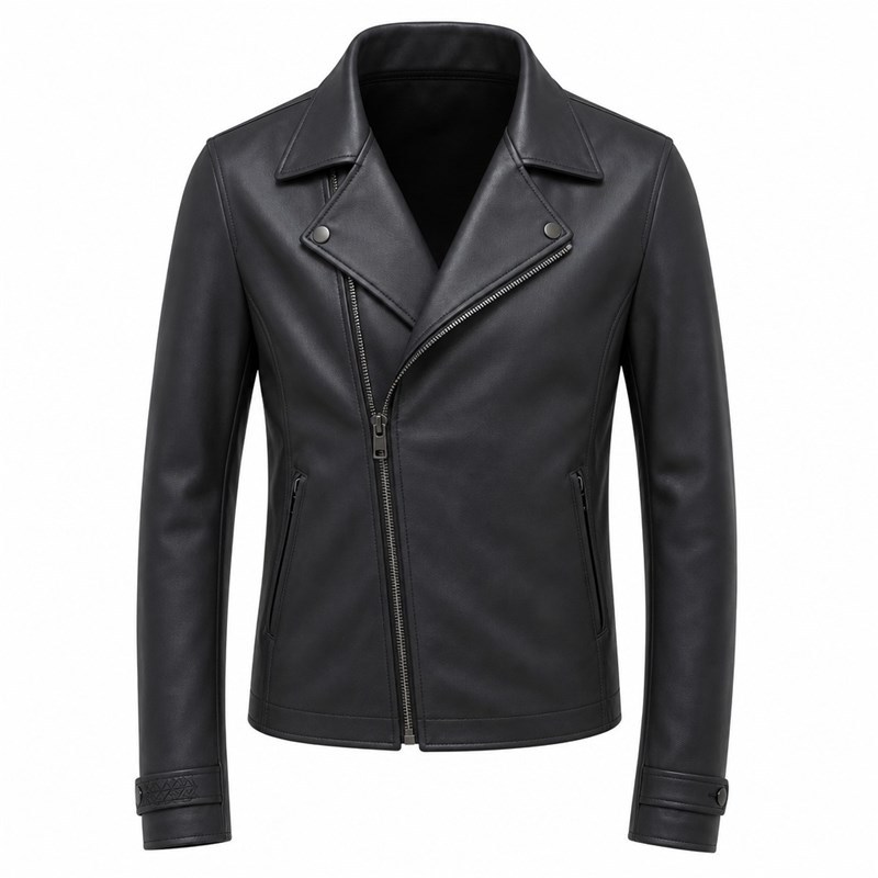 Men's Deep Charcoal Slim Biker PU Leather Jacket, Japanese Cut