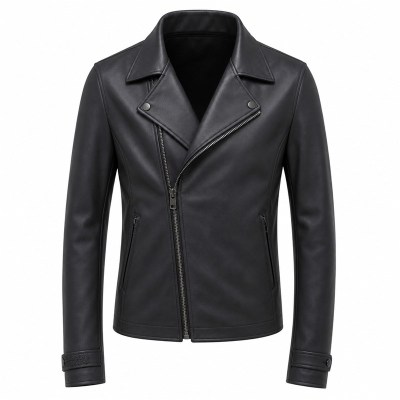 Men's Deep Charcoal Slim Biker PU Leather Jacket, Japanese Cut
