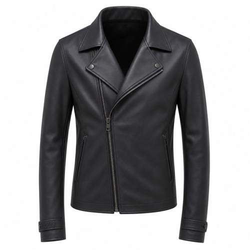 Men's Deep Charcoal Slim Biker PU Leather Jacket, Japanese Cut