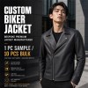 Men's Deep Charcoal Slim Biker PU Leather Jacket, Japanese Cut