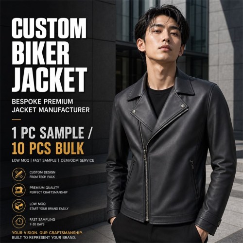 Men's Deep Charcoal Slim Biker PU Leather Jacket, Japanese Cut