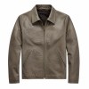 Men's Grey Khaki Casual PU Leather Jacket, Plain Japanese Cut