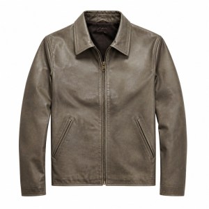 Men's Grey Khaki Casual PU Leather Jacket, Plain Japanese Cut