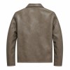 Men's Grey Khaki Casual PU Leather Jacket, Plain Japanese Cut