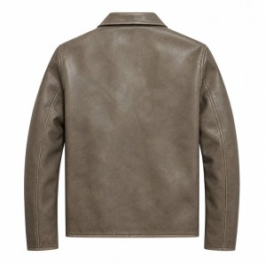 Men's Grey Khaki Casual PU Leather Jacket, Plain Japanese Cut
