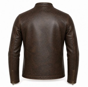 Men's Distressed Dark Tea Brown Leather Jacket, Japanese Cut