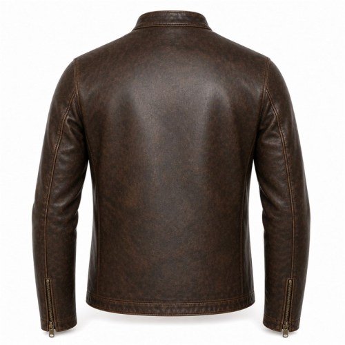 Men's Distressed Dark Tea Brown Leather Jacket, Japanese Cut