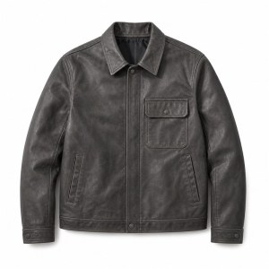 Men's Fog Charcoal Grey Oil Waxed Leather Jacket, Japanese Cut