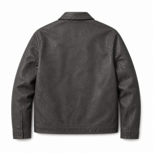 Men's Fog Charcoal Grey Oil Waxed Leather Jacket, Japanese Cut
