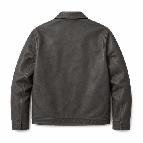 Men's Fog Charcoal Grey Oil Waxed Leather Jacket, Japanese Cut